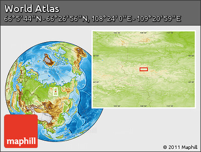 Physical Location Map of the Area around 66° 16' 20" N, 108° 52' 30" E