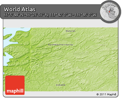 Physical 3D Map of the Area around 66° 16' 20" N, 117° 13' 29" W