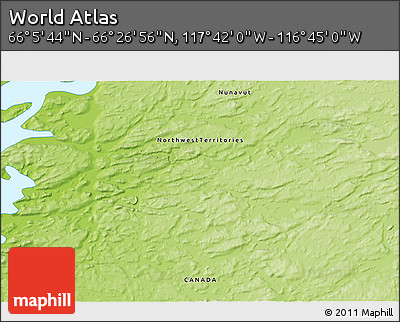 Physical 3D Map of the Area around 66° 16' 20" N, 117° 13' 29" W