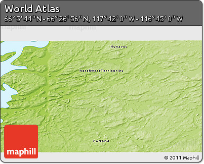 Physical 3D Map of the Area around 66° 16' 20" N, 117° 13' 29" W