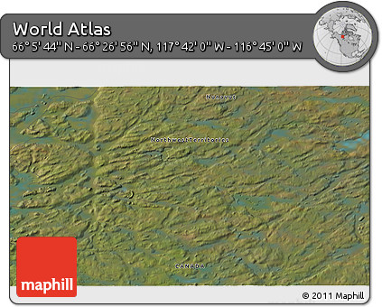 Satellite 3D Map of the Area around 66° 16' 20" N, 117° 13' 29" W