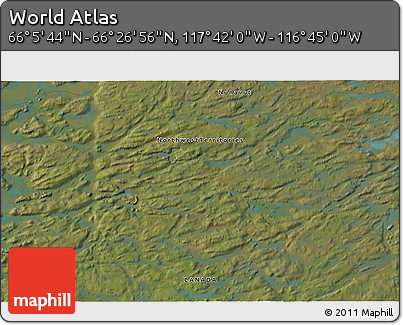 Satellite 3D Map of the Area around 66° 16' 20" N, 117° 13' 29" W