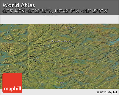 Satellite 3D Map of the Area around 66° 16' 20" N, 117° 13' 29" W