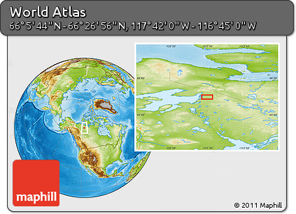 Physical Location Map of the Area around 66° 16' 20" N, 117° 13' 29" W