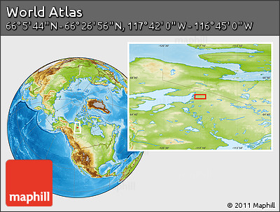 Physical Location Map of the Area around 66° 16' 20" N, 117° 13' 29" W