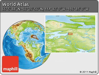 Physical Location Map of the Area around 66° 16' 20" N, 117° 13' 29" W