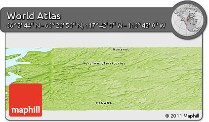 Physical Panoramic Map of the Area around 66° 16' 20" N, 117° 13' 29" W