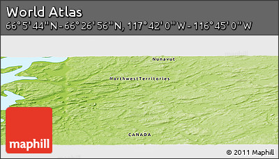 Physical Panoramic Map of the Area around 66° 16' 20" N, 117° 13' 29" W