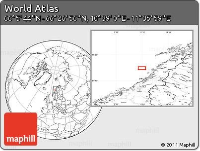Blank Location Map of the Area around 66° 16' 20" N, 11° 7' 30" E