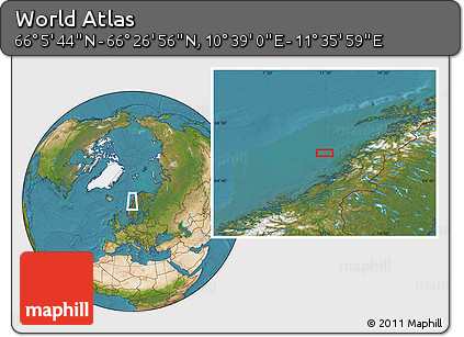 Satellite Location Map of the Area around 66° 16' 20" N, 11° 7' 30" E