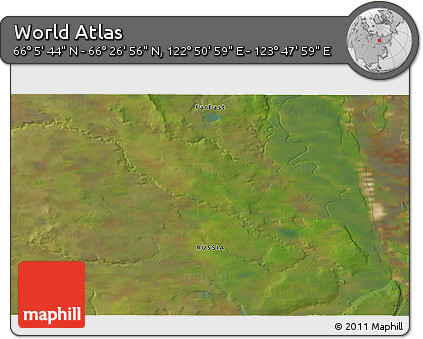 Satellite 3D Map of the Area around 66° 16' 20" N, 123° 19' 29" E