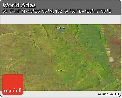 Satellite 3D Map of the Area around 66° 16' 20" N, 123° 19' 29" E