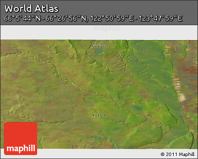 Satellite 3D Map of the Area around 66° 16' 20" N, 123° 19' 29" E