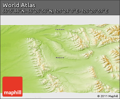 Physical 3D Map of the Area around 66° 16' 20" N, 125° 52' 30" E