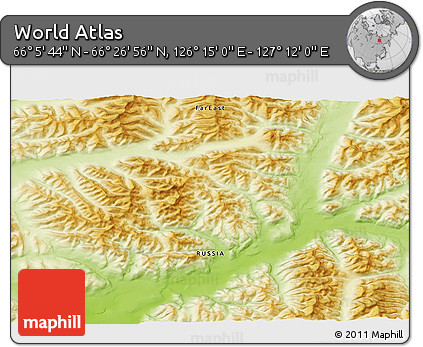 Physical 3D Map of the Area around 66° 16' 20" N, 126° 43' 29" E