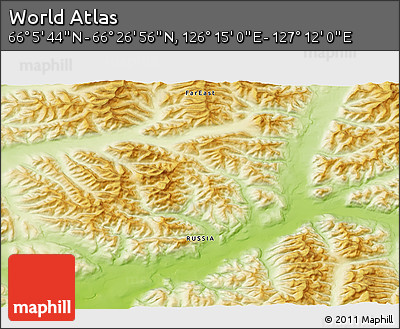 Physical 3D Map of the Area around 66° 16' 20" N, 126° 43' 29" E