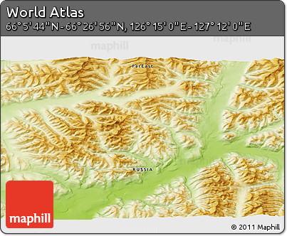 Physical 3D Map of the Area around 66° 16' 20" N, 126° 43' 29" E