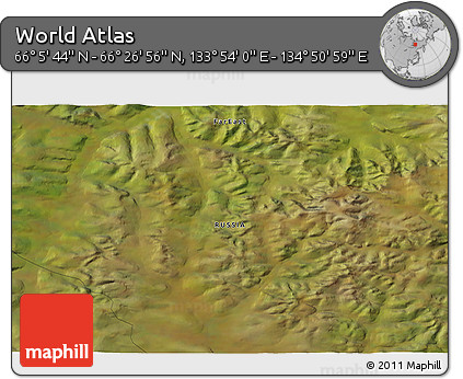 Satellite 3D Map of the Area around 66° 16' 20" N, 134° 22' 30" E