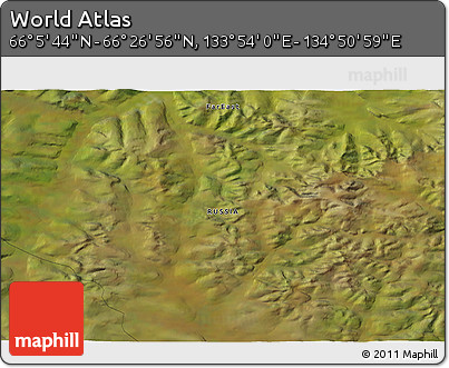 Satellite 3D Map of the Area around 66° 16' 20" N, 134° 22' 30" E