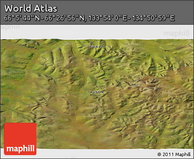 Satellite 3D Map of the Area around 66° 16' 20" N, 134° 22' 30" E