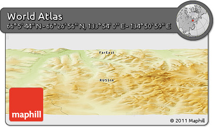 Physical Panoramic Map of the Area around 66° 16' 20" N, 134° 22' 30" E