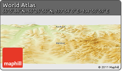 Physical Panoramic Map of the Area around 66° 16' 20" N, 134° 22' 30" E