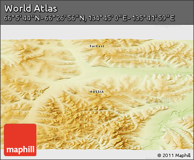 Physical 3D Map of the Area around 66° 16' 20" N, 135° 13' 29" E