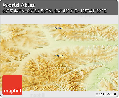 Physical 3D Map of the Area around 66° 16' 20" N, 135° 13' 29" E