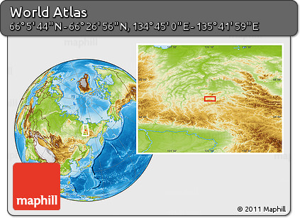 Physical Location Map of the Area around 66° 16' 20" N, 135° 13' 29" E
