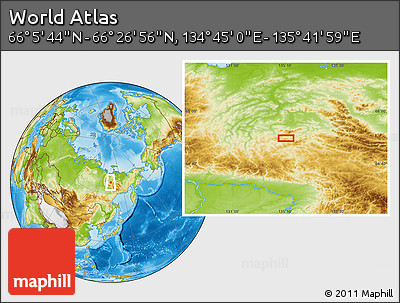 Physical Location Map of the Area around 66° 16' 20" N, 135° 13' 29" E