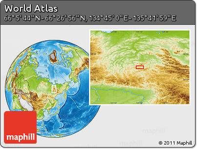 Physical Location Map of the Area around 66° 16' 20" N, 135° 13' 29" E