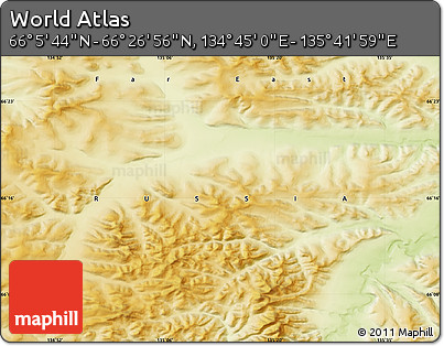 Physical Map of the Area around 66° 16' 20" N, 135° 13' 29" E