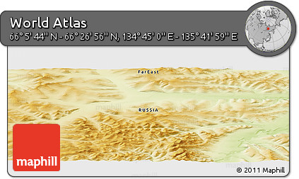 Physical Panoramic Map of the Area around 66° 16' 20" N, 135° 13' 29" E