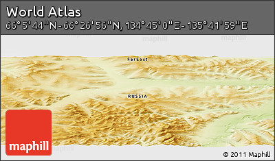 Physical Panoramic Map of the Area around 66° 16' 20" N, 135° 13' 29" E
