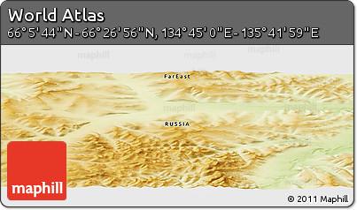 Physical Panoramic Map of the Area around 66° 16' 20" N, 135° 13' 29" E
