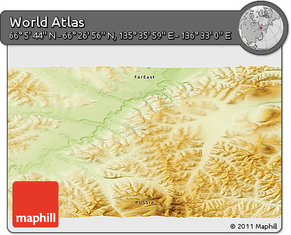 Physical 3D Map of the Area around 66° 16' 20" N, 136° 4' 29" E