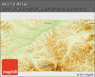 Physical 3D Map of the Area around 66° 16' 20" N, 136° 4' 29" E