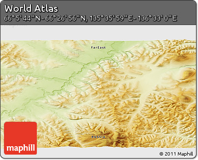 Physical 3D Map of the Area around 66° 16' 20" N, 136° 4' 29" E
