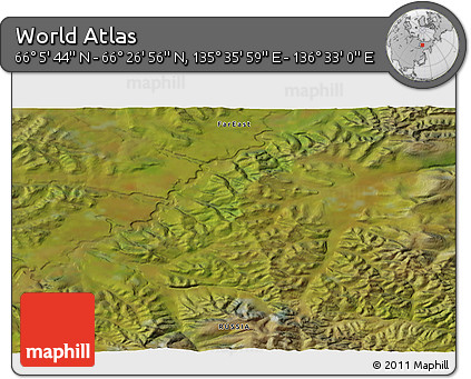 Satellite 3D Map of the Area around 66° 16' 20" N, 136° 4' 29" E