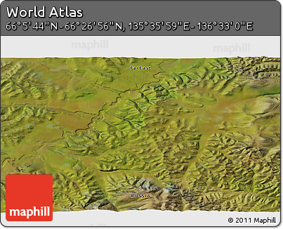 Satellite 3D Map of the Area around 66° 16' 20" N, 136° 4' 29" E