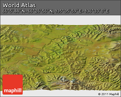 Satellite 3D Map of the Area around 66° 16' 20" N, 136° 4' 29" E