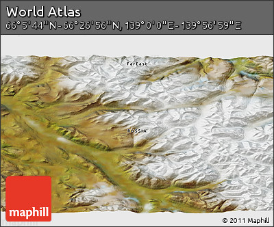 Satellite 3D Map of the Area around 66° 16' 20" N, 139° 28' 29" E