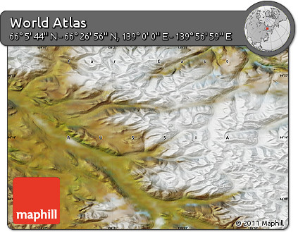 Satellite Map of the Area around 66° 16' 20" N, 139° 28' 29" E