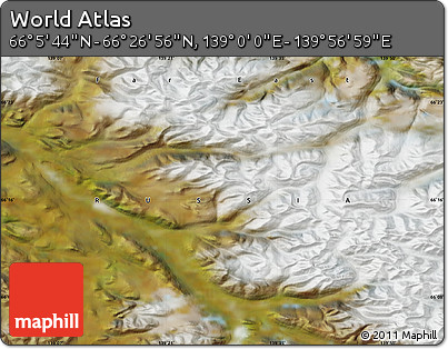Satellite Map of the Area around 66° 16' 20" N, 139° 28' 29" E