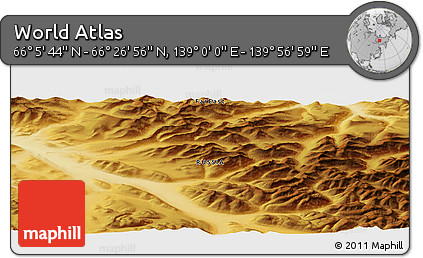 Physical Panoramic Map of the Area around 66° 16' 20" N, 139° 28' 29" E