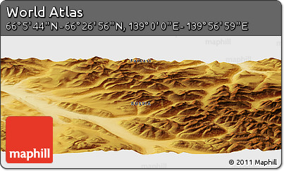 Physical Panoramic Map of the Area around 66° 16' 20" N, 139° 28' 29" E