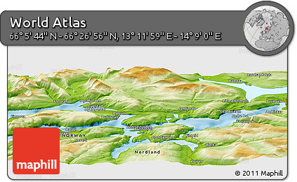 Physical Panoramic Map of the Area around 66° 16' 20" N, 13° 40' 30" E
