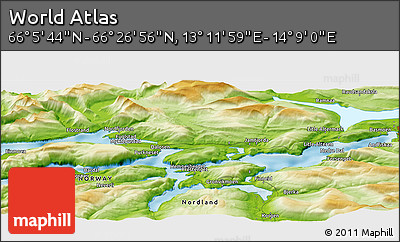 Physical Panoramic Map of the Area around 66° 16' 20" N, 13° 40' 30" E