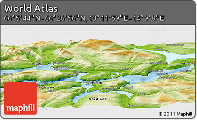 Physical Panoramic Map of the Area around 66° 16' 20" N, 13° 40' 30" E
