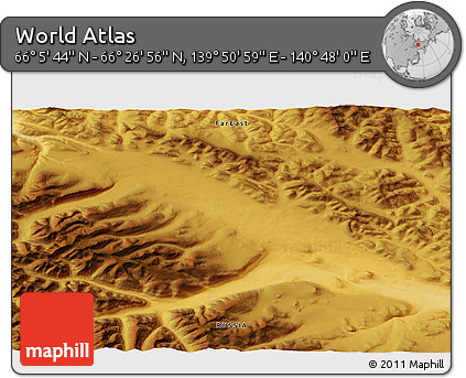 Physical 3D Map of the Area around 66° 16' 20" N, 140° 19' 29" E